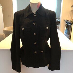 Planet 6 Button Collared Lined Blazer Jacket w Padded Shoulders Navy Blue Sz 8